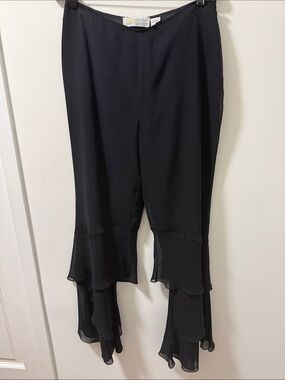Mara Khodara Silk Flare Black Tiered Leg Evening Pants. Woman’s Size 12.